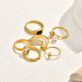 Trendy Eye-catching Versatile Chain Smooth Water Drop Zircon Pearl Splicing White Zircon Oval White Shell Water Drop Shape Zircon Stainless Steel 18k Gold Plated Ring
