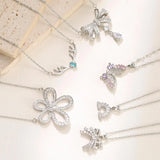Blue Crystal Deer Antler Necklace Silver Embedded Zircon Flower Butterfly Knot Clavicle Chain Fashion Titanium Steel Necklace