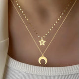 Fashion Personality Star-shaped Initial Moon Pendant 201 Stainless Steel Lip Chain Necklace Multi-layer Chain Women's Necklace Set Universal Electroplated 18K Real Gold Lobster Clasp