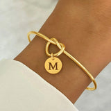 Vacuum Electroplating (In Furnace) Plated Real Gold Minimalist Fashion Round Hollow Initial Hollow Heart Open Women's Bracelet 201 Stainless Steel No Buckle Adjustable