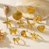 Elegant Ocean-Themed Open Titanium Steel Ring With 18K Gold Plating And Exaggerated Butterfly Design Stainless Steel Starfish Ring