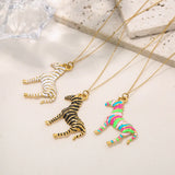 Fashionable Zebra Print Stainless Steel Necklace Colorful Drop Oil Design O-Link Chain Animal Shape Neck Chain Unisex Jewelry