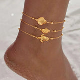 Classic Holiday Beach Shell Turtle Stainless Steel Ball Chain Ladies Ankle Bracelet Multi Style Casual Beach Theme Jewelry