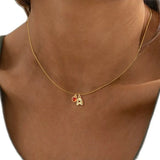 Classic Bubble Initial Red Heart-Shaped Zircon Pendant Gold 201 Stainless Steel Snake Chain 18K Gold Plated Women's Necklace