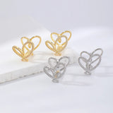 Fashionable Geometric Heart Line Zircon Copper Earrings Suitable For Daily Wear Birthday Valentine's Day Gifts Unisex