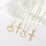 AS Jewelry   Hot-Selling Heart Cross Pendant Necklace 18K Gold Plated Collarbone Chain Nkb552