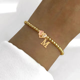 Vacuum Electroplating 18K Real Gold Fashion Versatile Initial Artificial Crystal Heart-shaped Gold Copper Bead Women's Bracelet Elegant Romantic Simple Style