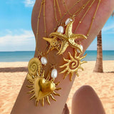 Beach-Themed Titanium Steel Necklace Vacation Jewelry Elegant Choker Chain Geometric Animal/Wave Pattern Ins Style For Women