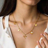 PVD Coated 18K Gold Plated Star Heart Shape Bow Knot 304 Stainless Steel Basic Retro Novelty Plating 304 Stainless Steel Lobster Trigger Clasp Closure Multi Charms Necklace